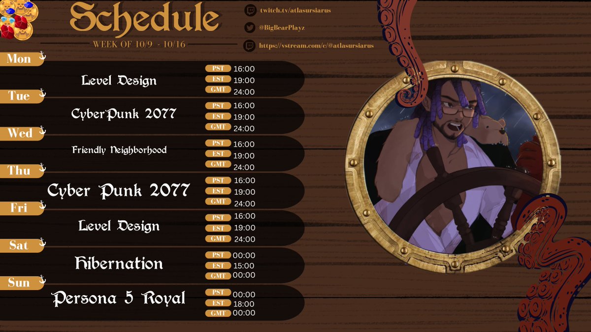 BigBearPlayz's tweet photo. Ships Docking Log for the week
Y'all Gon be eatin' good this week
🐻Atlas Live: #AtlasLive
🐻AtlasArt: #AtlasArt
🐻AtlasMMD: #AtlasMMD
🏴☠️ Let's Set Sail Toward the Dream🏴☠️
#VtuberEN #Royalz #AtlasSchedule https://t.co/f86JFtnqY6