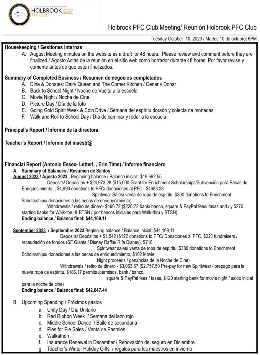HolbrookPfc's tweet image. #HOLAPFC a meeting tomorrow October 10 at 6pm / interpretation English/ Spanish provided 
Reunión del HOLA PFC mañana 10’de octubre a las 6pm. Tendremos traducción inglés / español
docs.google.com/file/d/1IGqxUt…