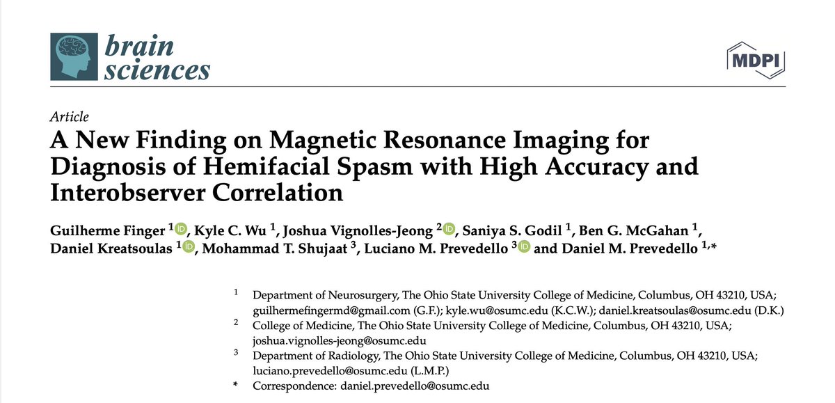 JoshVignolles's tweet photo. Exciting to see our team's latest article published in @BrainSci_MDPI  

Always grateful for the opportunity to work with and learn from @guilherme_fngr and the rest of the skull base team!

@PrevedelloDanny @NeurosurgeryOSU
https://t.co/KklkO4zeHs https://t.co/Qxy6Nqg5Z9