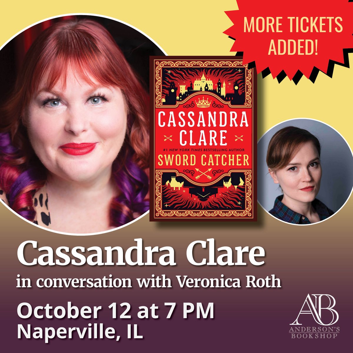 ABOUT 20 TICKETS LEFT! Two AMAZING authors together at one event when Cassandra Clare @cassieclare brings us her debut adult fantasy novel Sword Catcher while in conversation with Veronica Roth! Includes Q&A and photo/signing line! Details and tickets: SwordCatcherAndersons.eventcombo.com