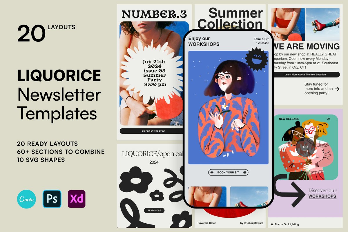 sparrowandsnow's tweet photo. Introducing 'Liquorice' - Customizable Newsletter Templates ! Shop 🚀https://t.co/IYOmrxgaSg templates for MailChimp, Mailerlite, Klaviyo, and more. Elevate your newsletters effortlessly! 💌✨ Boost engagement!  #NewsletterDesign https://t.co/8DWTGE1sJx