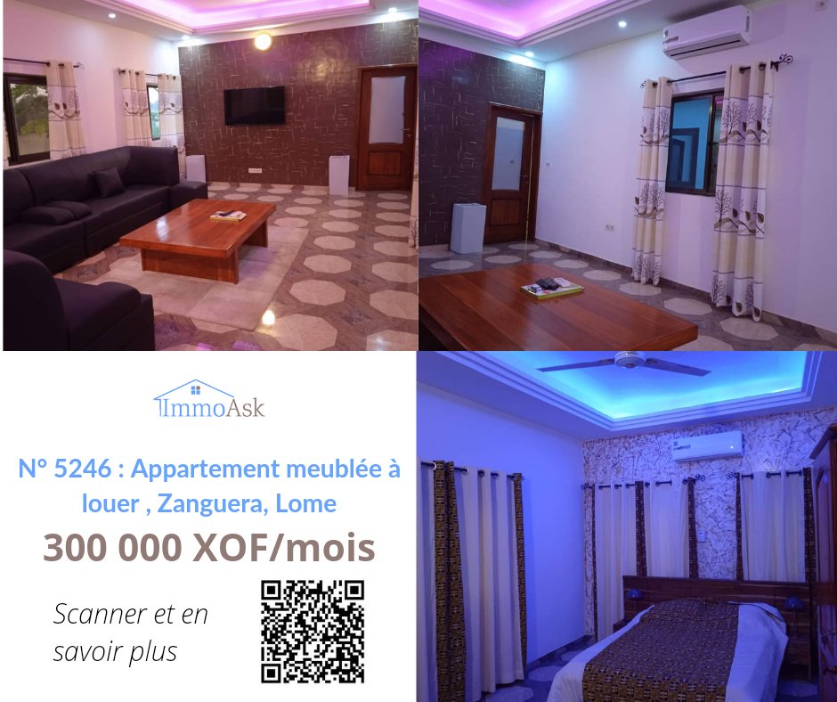 immoask's tweet photo. Appartement meublé de 2 chambres salon en location à Zanguera.
#ImmoAsk #immobilier #appartementmeuble #zanguera 
Réservez maintenant ici 👇
https://t.co/Nh6YogaxoM https://t.co/mJ86aFWAXL