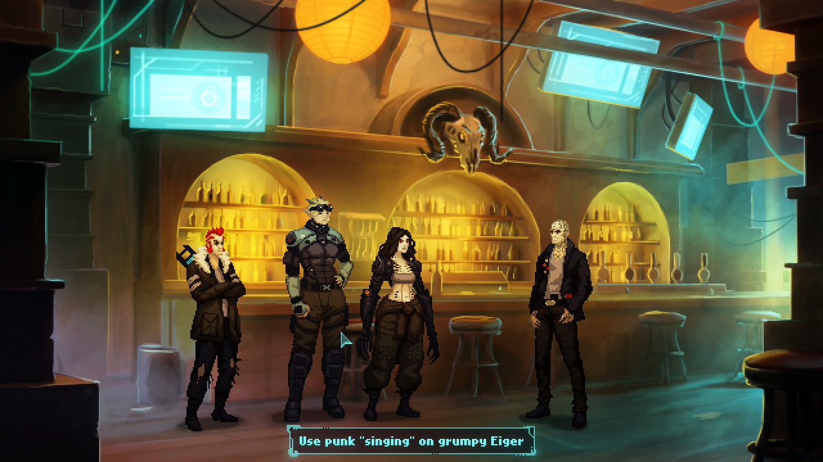 Shadowrun: Dragonfall re-imagined as a low resolution point &amp; click adventure game.