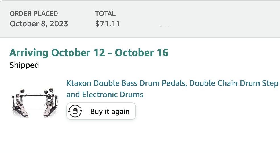 DonutDrums's tweet photo. I just bought the cheapest double bass drum pedal there was on amazon lol. $71 including $10 shipping. This is just for my practice pad kit. We'll see how it holds up. I'll update soon.
#drum #drummer #donutdrums #orcamind #doublebass #doublebasspedal #thespeed #fart #peepee https://t.co/WG4AbzLOtZ