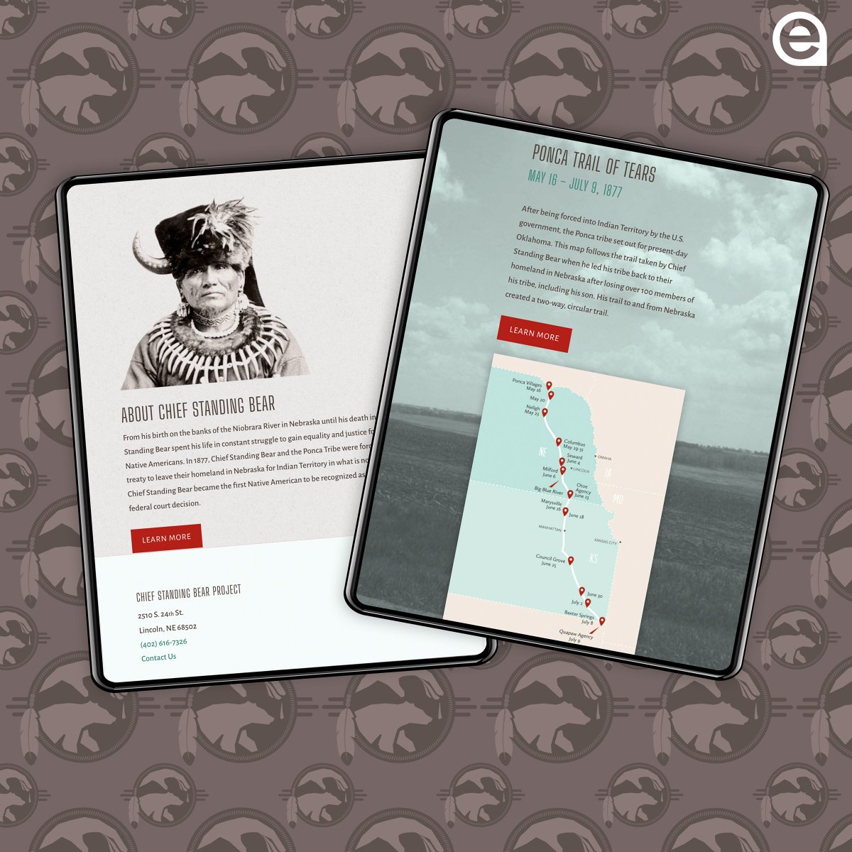 ebbekadesign's tweet photo. It’s Indigenous People’s Day and we wanted to highlight our work for the Chief Standing Bear Project. This project aims to support and commemorate the life and civil rights contributions of Ponca Tribal Chief Standing Bear. #indigenouspeoplesday #webdesign #chiefstandingbear https://t.co/ZycSZYQPs9
