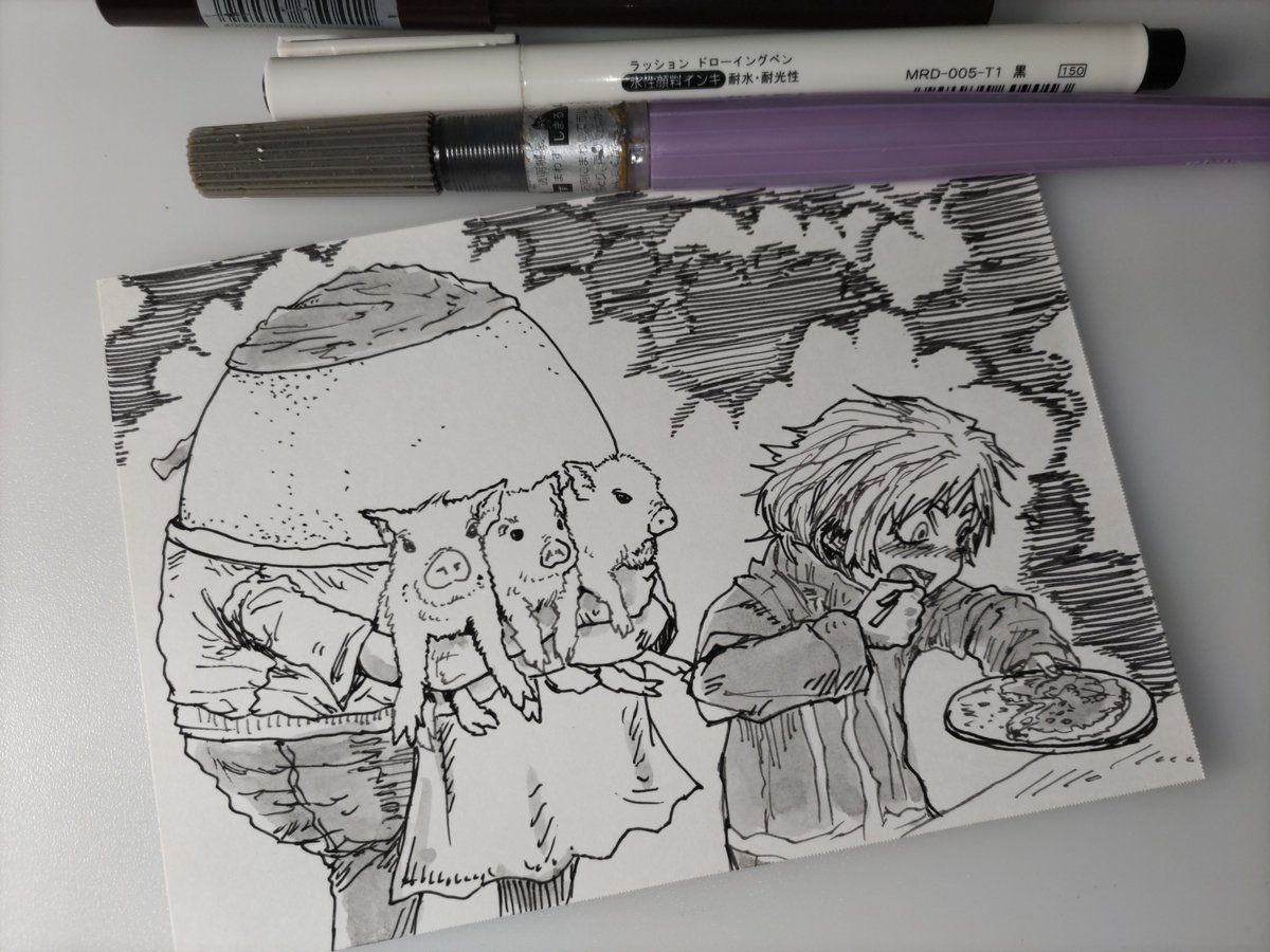 晩は豚卵たまお好み焼きでした #inktober 