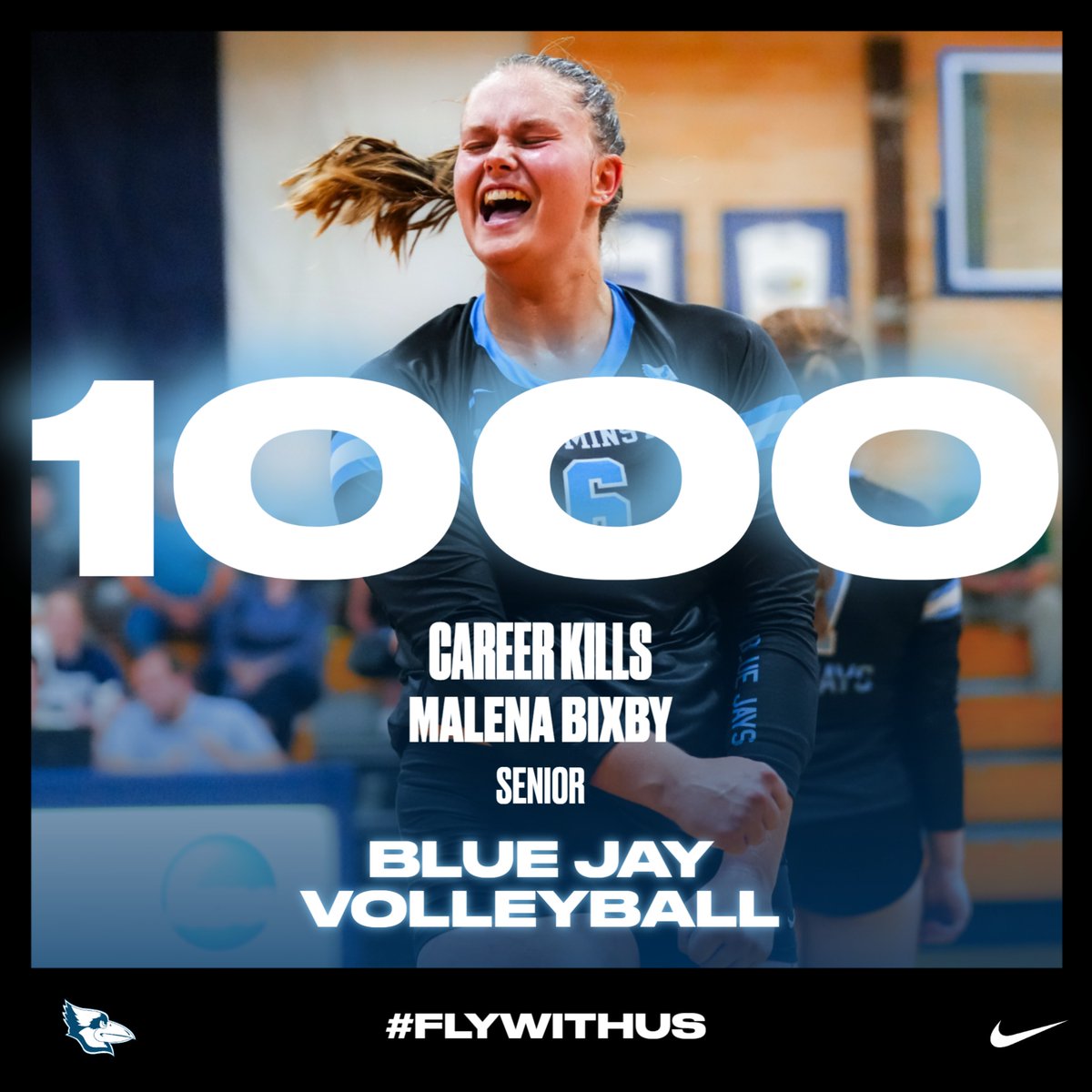 WC_BlueJays's tweet photo. Congratulations to senior volleyball player @malena_bixby  , who recorded her 1000th career kill last week vs Webster University! https://t.co/8Mgi6uQd7w