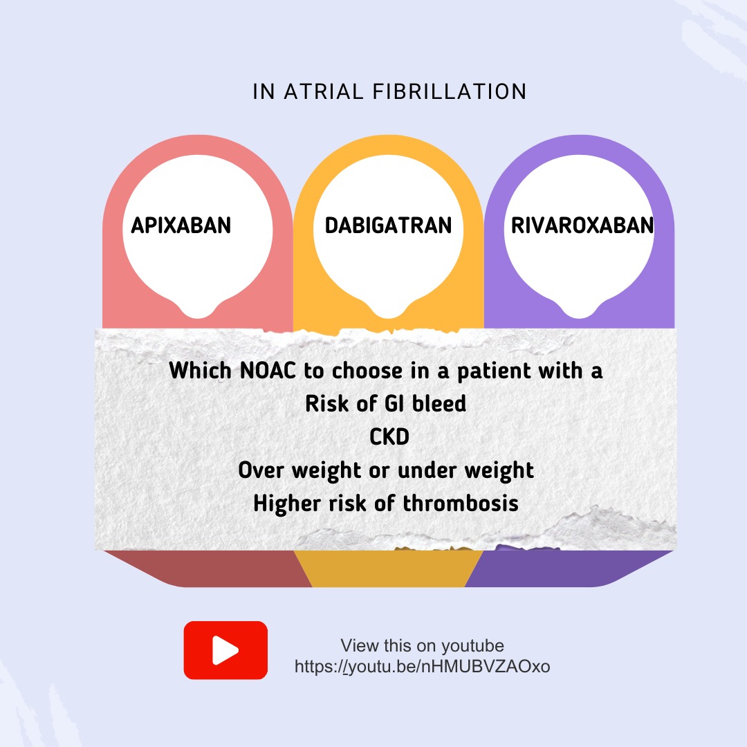 drupsinghin's tweet image. Choosing the Right NOAC: Dabigatran, Rivaroxaban, or Apixaban? 🤔 Explore the Best Options for 6 Clinical Scenarios! 💊🩺 

Watch: youtu.be/nHMUBVZAOxo

#NOAC #MedicalChoices #HealthcareDecisions #prime #primechandigarh #primediagnsoticcentre #chandigarh