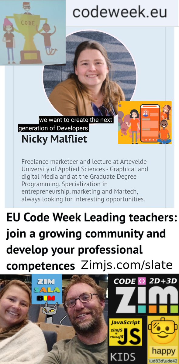 karel_rosseel's tweet image. Binnenkort in mijn eigen Hogeschool
@ArteveldeGDM
ZiMjs.com/015 met VR en ICTgames coderen, voorstellen in Gent! Blij om leading code-teachers te ontmoeten vandaag op het #codeFestival
@onderwijs_Vl ! ZIMsalabim.weblow.io