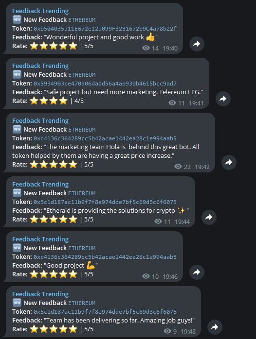 etheraidorg's tweet photo. With the Trend system we have prepared for Feedback Bot, you will be able to see the tokens that receive the most Feedback and Rate in all blockchains.
+++ https://t.co/VOC3j6oJKn