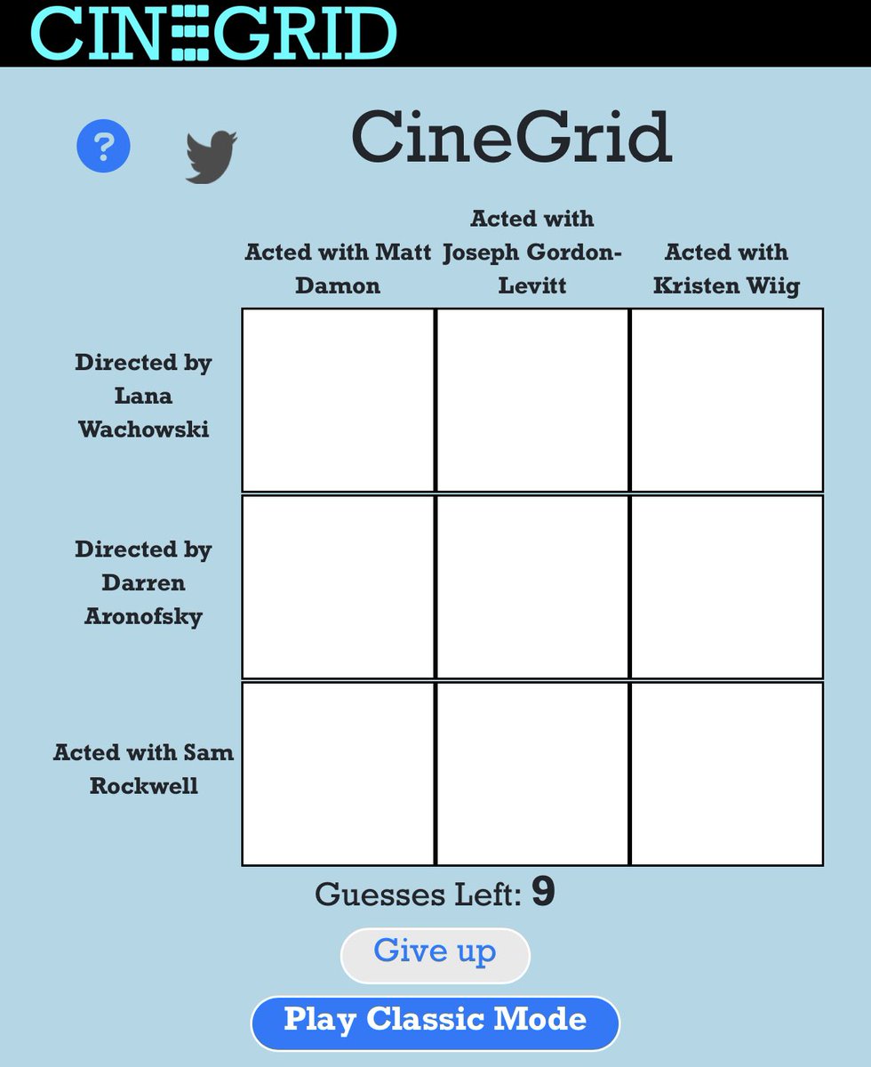 CineGridGame's tweet photo. Try out the new grids today! Reply/quote with your results!

Play at https://t.co/aJ4oTIbVHk https://t.co/MWUVMNRx0r