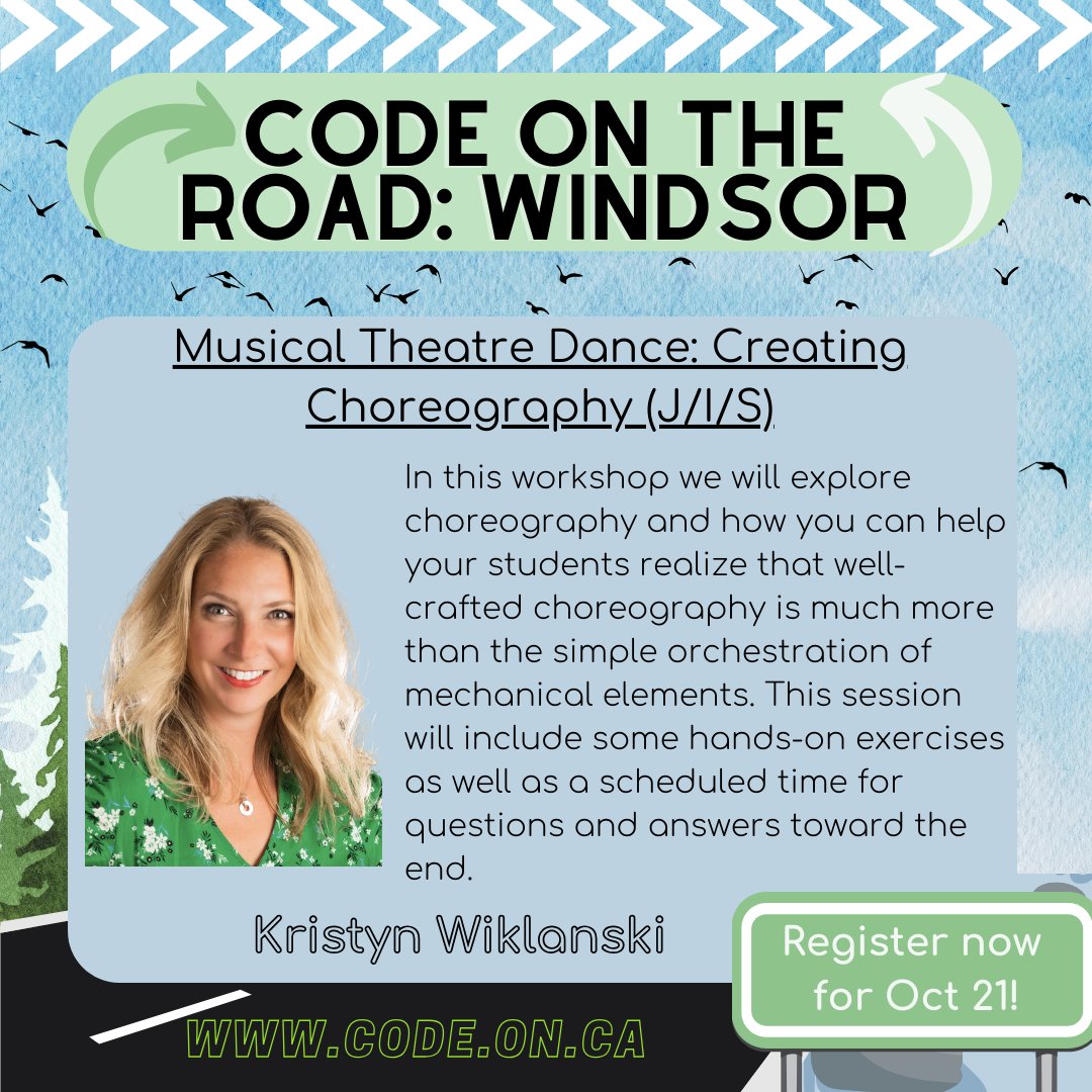 dramadancecode's tweet image. 🎤 Meet our three workshop presenters for #CODEontheROAD in Windsor&apos;s #DanceEd track.

Join us Saturday October 21st 🗓 for a day of sharing of ideas and expertise. Includes: a performance by St. Clair Music Theatre students, a Marketplace and catered lunch!