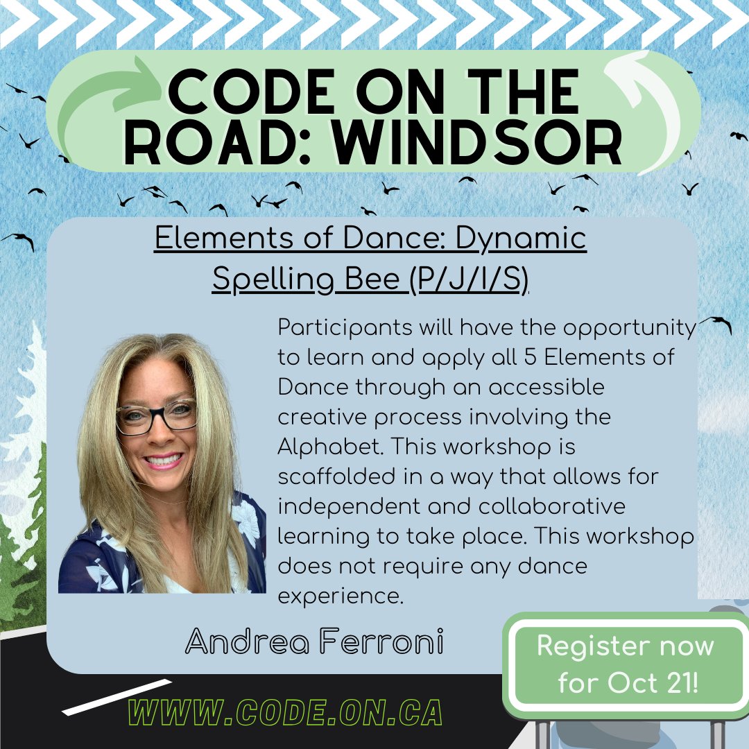 dramadancecode's tweet image. 🎤 Meet our three workshop presenters for #CODEontheROAD in Windsor&apos;s #DanceEd track.

Join us Saturday October 21st 🗓 for a day of sharing of ideas and expertise. Includes: a performance by St. Clair Music Theatre students, a Marketplace and catered lunch!