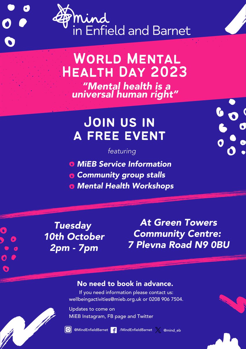 Join world mental health day! Hosted by @mind_eb! Come by for: 📋 MiEB Service Information 🌟Community Group Stalls 🧠🏥Mental Health Stalls