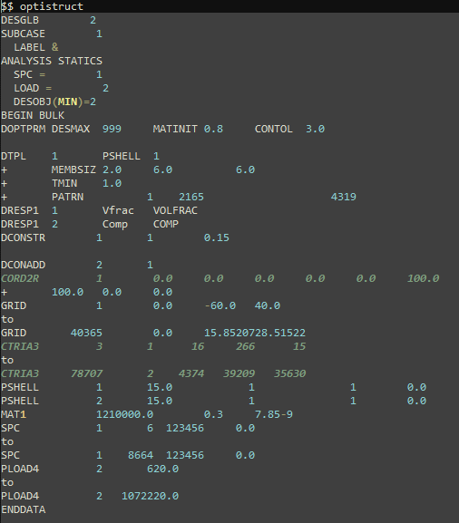 Germ1Lvis's tweet image. #Pogtober jour 9 : Programme
Un programme d&apos;#optimisation fantaisie, réalisé sur #Optistruct (semblable Nastran).
Ici le code est simplifié de deux petites centaines de milliers de lignes ...
