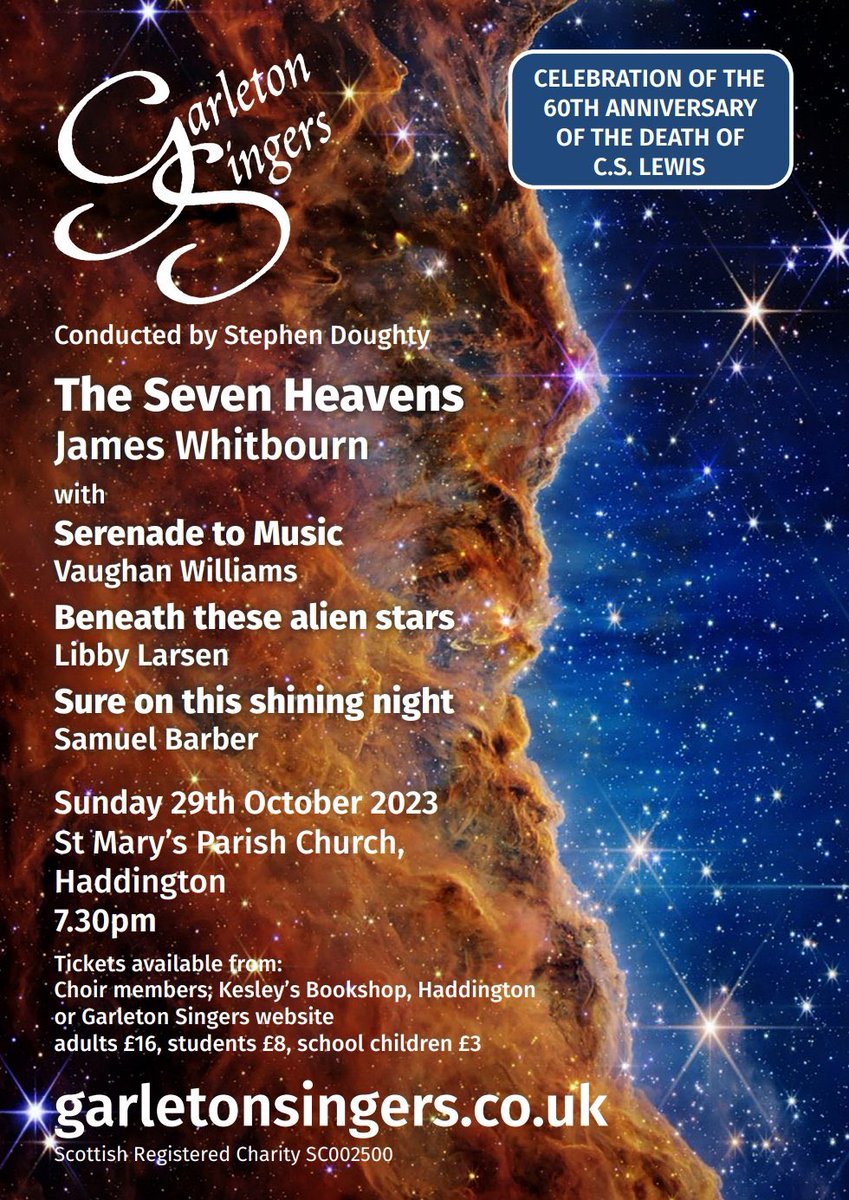 GarletonSingers's tweet image. Great rehearsal tonight for our Concert celebrating the 60th anniversary of the death of CS Lewis. Singing the wonderful The Seven Heavens by @JamesWhitbourn and other delights. Sunday 29th October at 7.30 in St Mary’s Parish Church…not to be missed! 🎶🎶