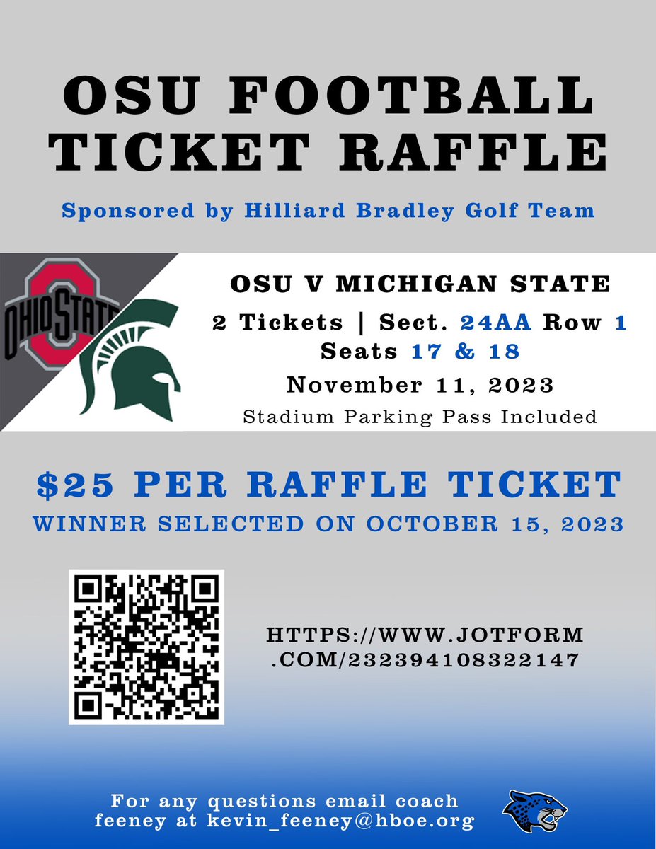 Last chance to try to win amazing OSU Football seats at The Shoe!  Boys golf <a href="/BradleyHS/">Bradley High School</a> could use your support!!