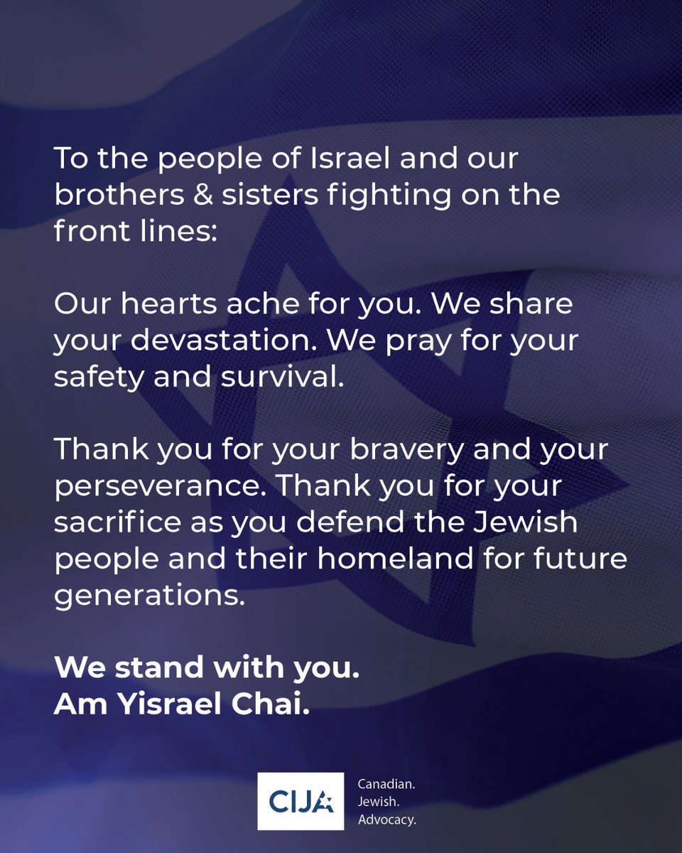 To the people of Israel, your Canadian brothers &amp; sisters stand with you 🇨🇦❤️🇮🇱

#AmIsraelChai