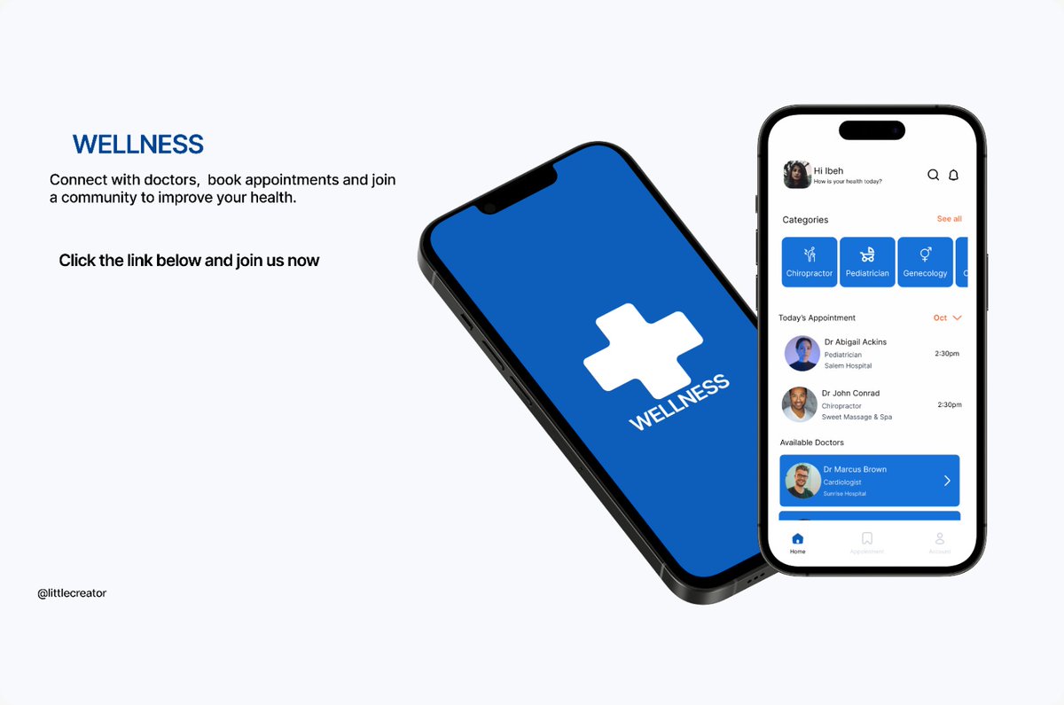_ifeomaaaaaaa's tweet photo. This is my entry to RaynaUI Design showdown
Bringing to you wellness
An end to end process for booking an appointment in a healthcare app #RaynaUIshowdown #designclan #designchallenge
@Mercee__
@designclan
@Rayna_UI https://t.co/OpVruM3hU0
