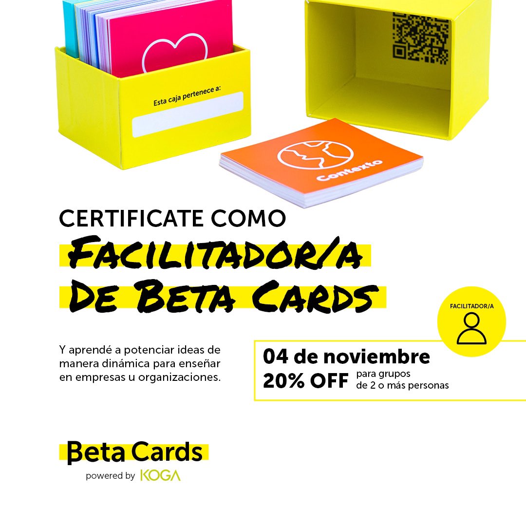 KogaImpactLab's tweet photo. Certificate como facilitador/a de BetaCards y aprendé a:

➡️ POTENCIAR ideas
➡️ BRINDAR herramientas y una hoja de ruta
➡️ GENERAR soluciones a desafíos

🗓️04 de noviembre
📍 BMW Owners Hub
💲 USD 500
🏷️ 20% OFF para grupos de 2 personas o más

🔗 https://t.co/UvQuK2FofV https://t.co/q833Ns6a8V