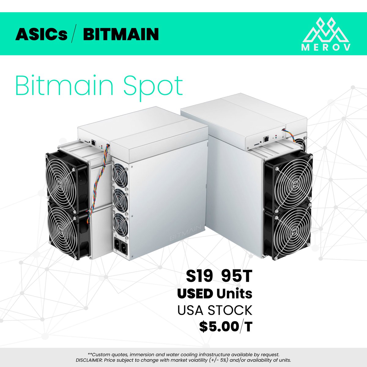 merov_io's tweet photo. 🔥Hot off the presses! 🔥
Used Ultrasonically Cleaned and Tested S19 95T Units
In Oregon Ready to Ship and start hashing ASAP!
Reach out via Telegram @merovchat or hop on a call https://t.co/t0KsIjFbXI
#asics #asicmining #bitmain #antminer #merov #rejuvit #BTC https://t.co/WnhlG2hLt8