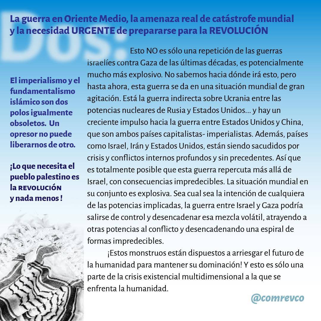 ComRevCo's tweet image. Tres puntos básicos de orientación frente a la guerra en Medio Oriente. Del artículo: "La guerra en Oriente Medio, la amenaza real de catástrofe mundial y la necesidad URGENTE de prepararse para la REVOLUCIÓN" de revcom.us, en español en comrev.co