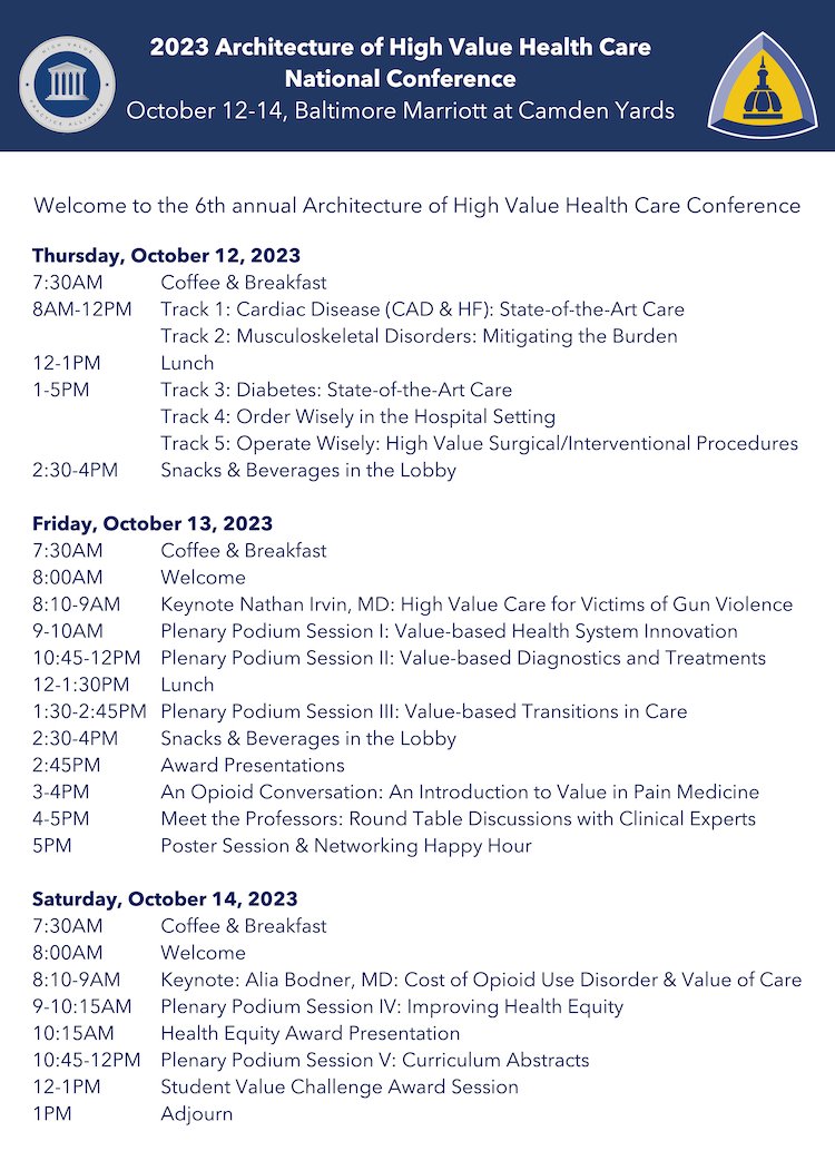 3⃣days until the 6th annual Architecture of High Value Health Care Conference. 5⃣0⃣medical centers will share their innovations to improve quality &amp; safety while reducing cost of care. <a href="/MHInnerHarbor/">MH Inner Harbor</a> room block is gone, but registrations remain open. 
hopkinscme.cloud-cme.com/course/courseo…