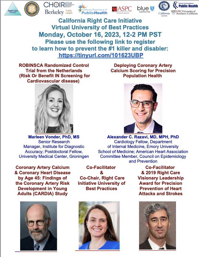 CA_RightCare's tweet photo. Join us on Monday 10.16.23, 12-2:00 pm, for Emory, CARDIA &amp; ROBINSCA (Precision Population Health &amp; Coronary Artery Calcium Scoring)  @ Right Care Initiative Virtual University of Best Practices. 

Register@ https://t.co/3ydhE3Zkhx
#CARDIA #ROBINSCA #PrecisionMedicine https://t.co/BosHTmfDEy