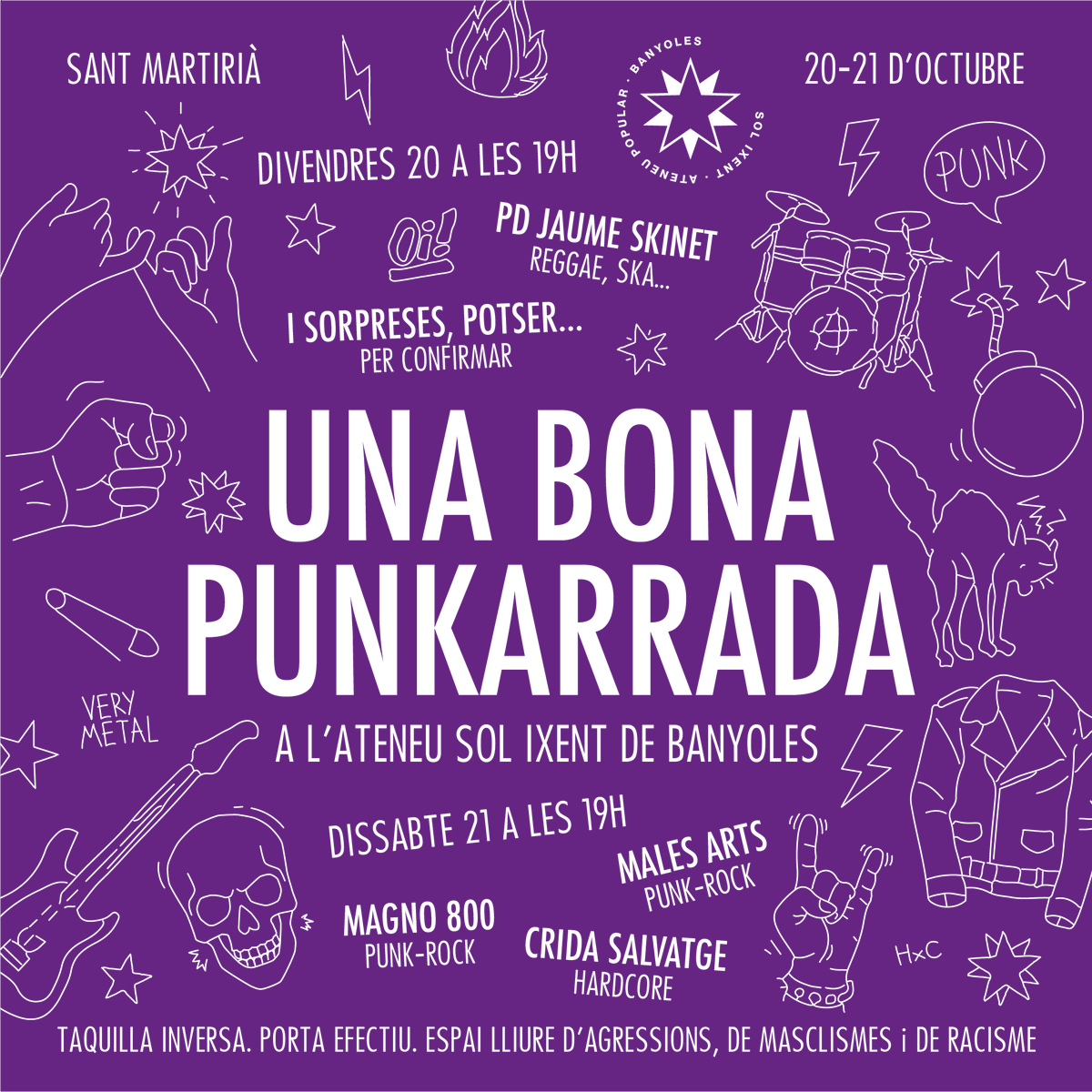 ateneusolixent's tweet photo. No hi ha festa tronada… sense una bona punkarrada!

Divendres 20 a les 19.00 h

PD Jaume Skinet (reggae i ska des de Girona)

Dissabte 21 a les 19.00 h

Magno 800 (punk-rock / Banyoles)
Males Arts (punk-rock / Osona)
Crida Salvatge (Hardcore / Vallès Oriental) https://t.co/Nn4K9o9Rc8