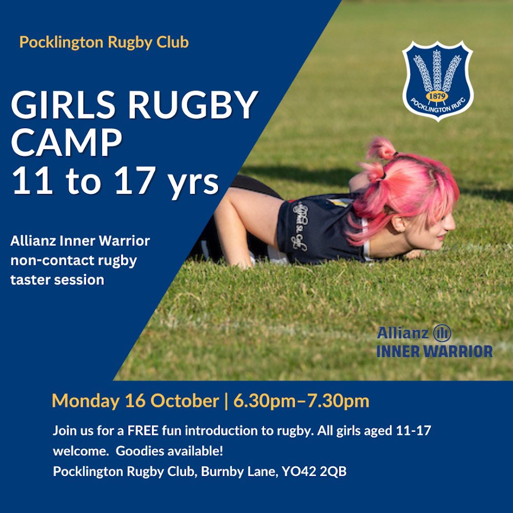 PocklingtonRUFC's tweet image. Join us next Monday night for a girls rugby taster session.
📅 Monday 16 Oct 
⏰ 6.30pm til 7.30pm 
📍Percy Road 
🏉 11-17 yrs
#AllianzInnerWarrior
#RFU 
#girlsrugby #thisgirlcan