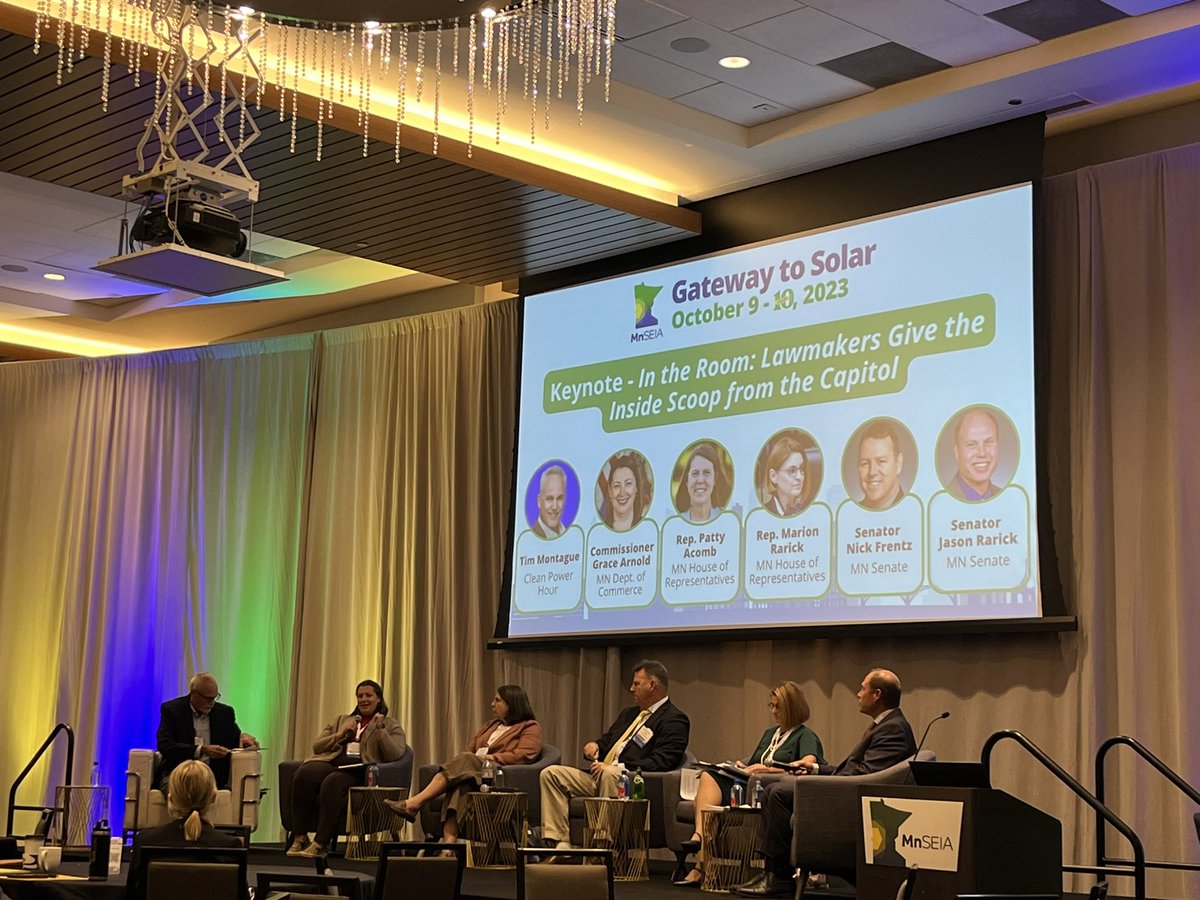 Great to hear from Commerce Commissioner Grace Arnold, @PattyAcomb, @NickAFrentz, @MarionONeill1, and @JasonRarick about this last legislative session at @Mn_SEIA’s #gatewaytosolar conference.