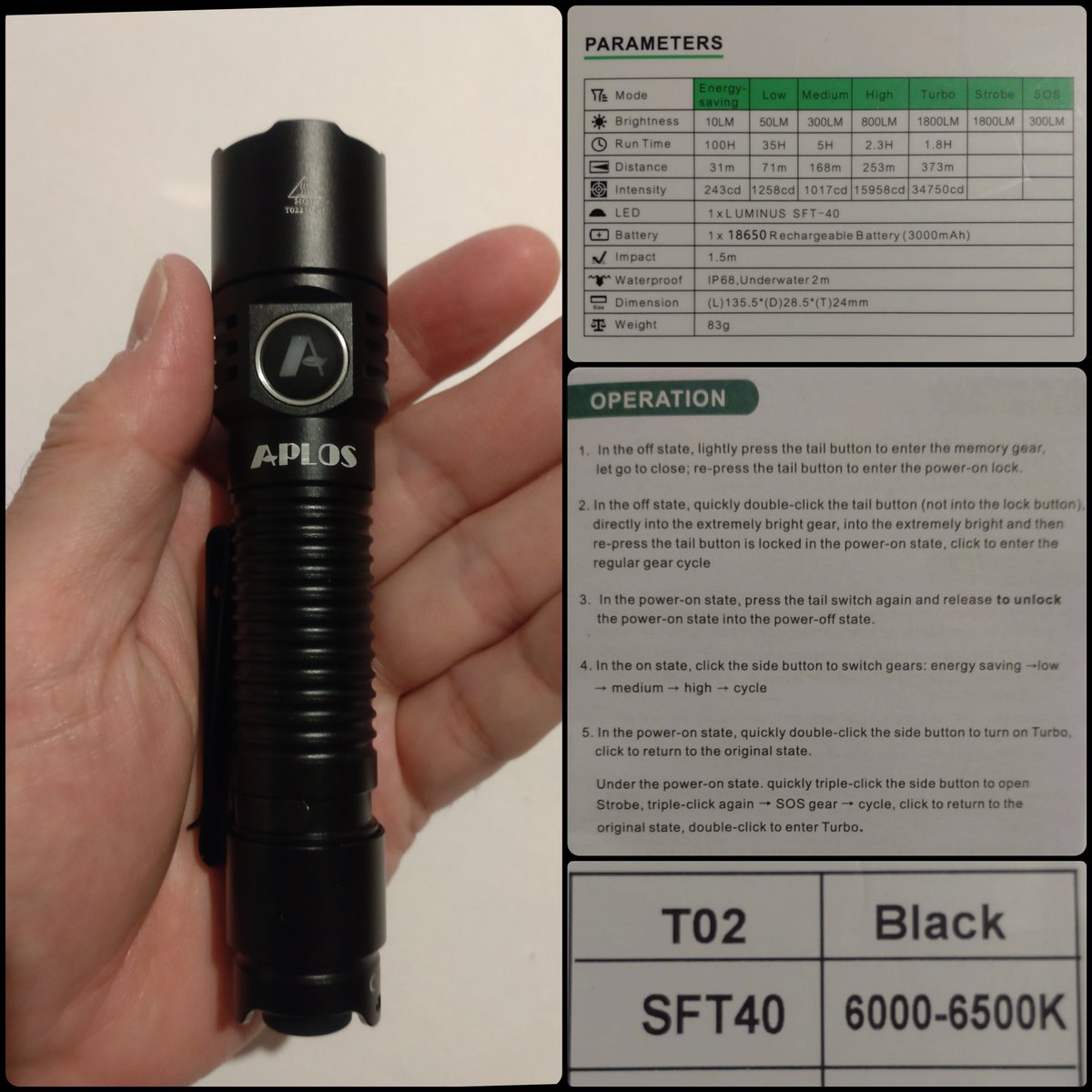 QTjFdszHrev6h3J's tweet photo. APLOS T02 EDC タクティカル
18650
点灯直後フリッカー無し
2スイッチ仕様で使いやすいです(*´ω`*)
コスパが非常に良い反面、ボディの質感などコストダウン感あり。
またバッテリーもよくわからんので、信頼できるメーカー品に変えたほうがいいかもしれません。
#APLOS
#flashlight https://t.co/TUUpDz06cX