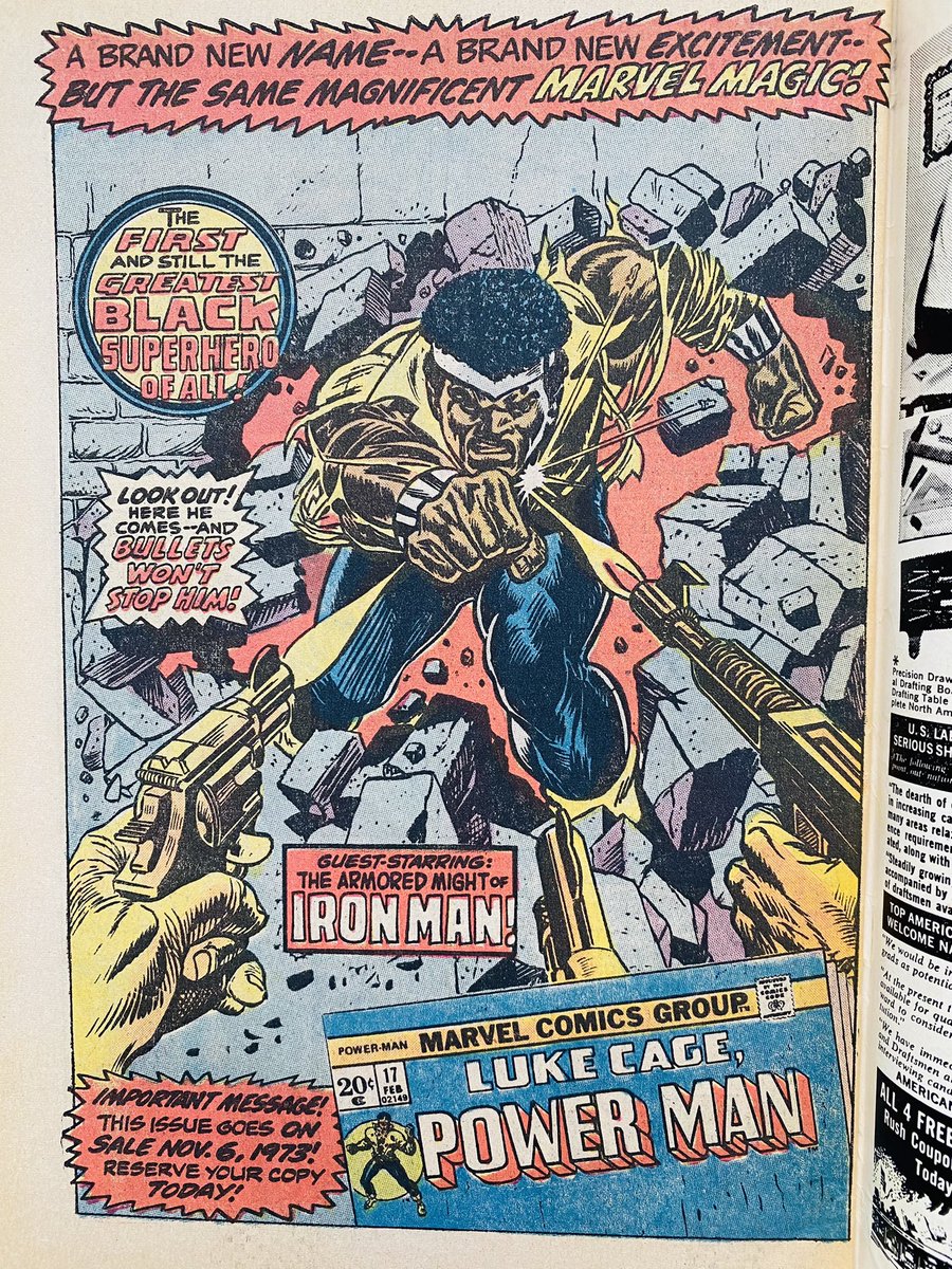 KeeneJarret's tweet photo. “Here he comes… and bullets won’t stop him!” #powerman #lukecage #marvelcomics #70scomics https://t.co/er4Hn9YeVl