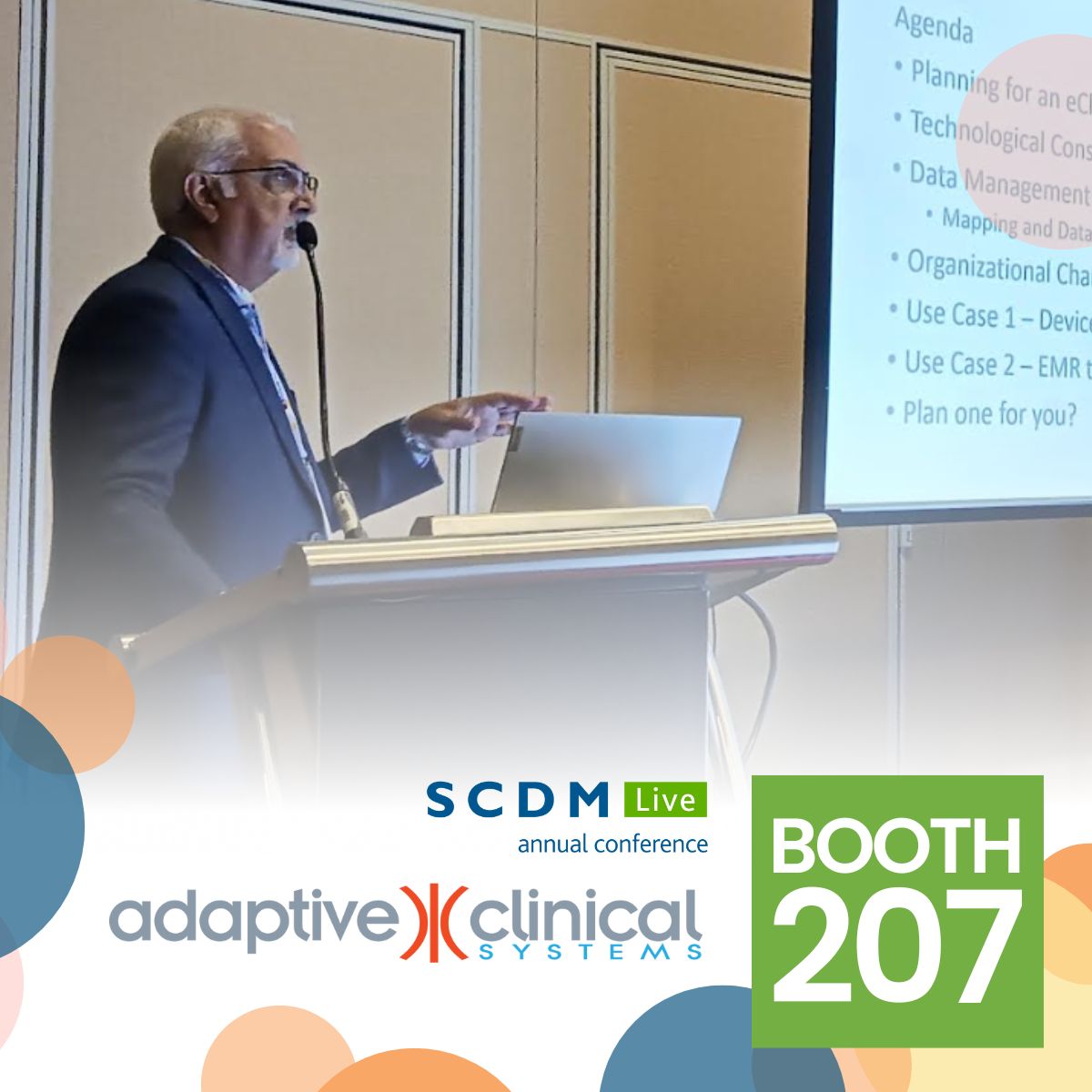 AdaptiveClinica's tweet image. Miss our SCDM workshop on best practices for utilizing eClinical Integration Hubs for Medical Device Data or EMR? Stop by Adaptive Clinical Systems Booth #207 and learn more about our patent pending technologies in clinical trials. #SCDM2023 #clinicaltrials #interoperability