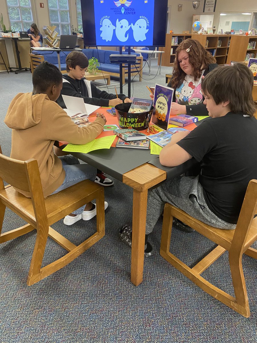 imschargersread's tweet photo. Perfect day for a trick or treat boooooook 👻 tasting with Ms. Liechty’s classes today! We browsed more than 100 books from 8 genres and discovered plenty of treats! 🎃 @imscharger 💙⚡️ https://t.co/IMPLKwAzyz