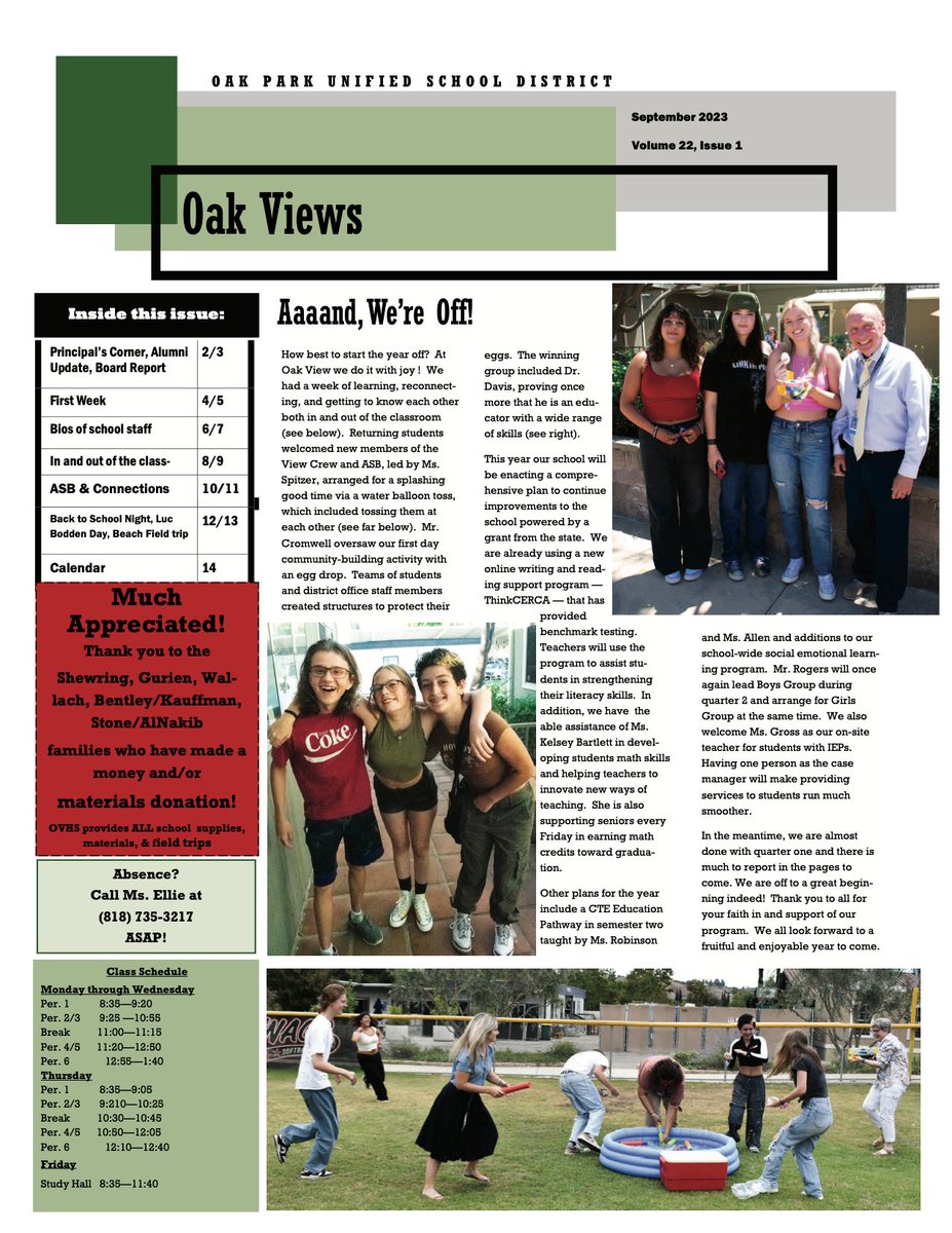 Our first issue of Oak Views for the 2023-2024 school year is out! Check it out on website! oakparkusd.org/Page/11139