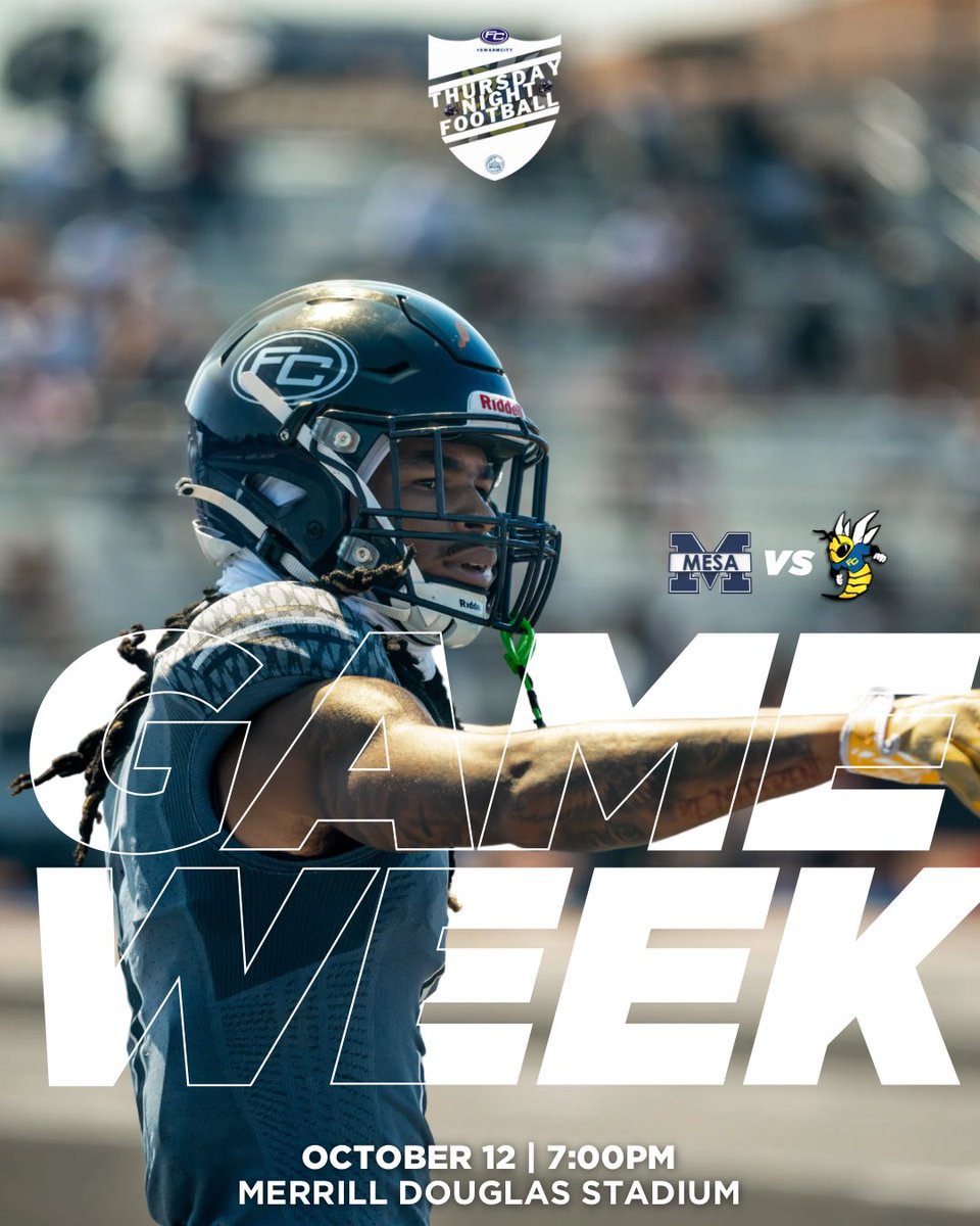 FullColl_FB's tweet photo. 𝗧𝗛𝗨𝗥𝗦𝗗𝗔𝗬 𝗡𝗜𝗚𝗛𝗧 𝗙𝗢𝗢𝗧𝗕𝗔𝗟𝗟

@fullcoll_fb at San Diego Mesa

October 12, 2023
Kickoff at 7:00pm
Merrill Douglas Stadium

#SwarmCity #fullcoll

📷: @jkavisuals
🏈: @jordoot01 
📱: @coachcam214 https://t.co/YYy9LnLJSS