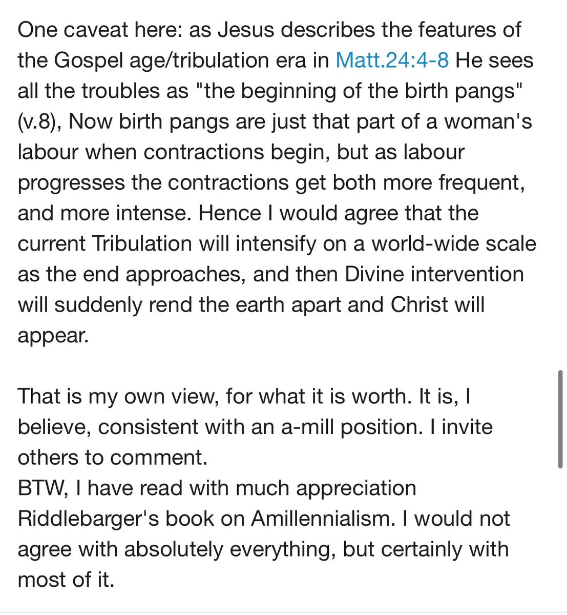 philip_reformed's tweet image. Found this amill position on the tribulation which I thought was well written. Thoughts?

#amill #theology #bible #eschatology #tribulation #posttrib