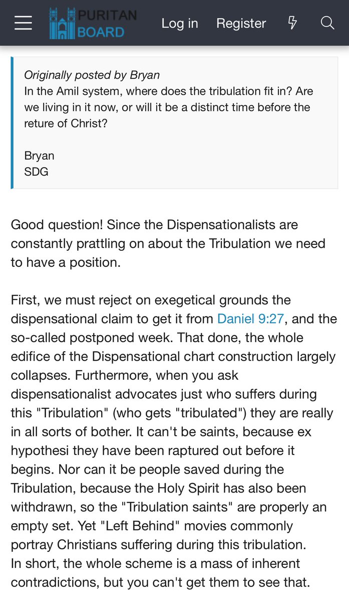 philip_reformed's tweet image. Found this amill position on the tribulation which I thought was well written. Thoughts?

#amill #theology #bible #eschatology #tribulation #posttrib