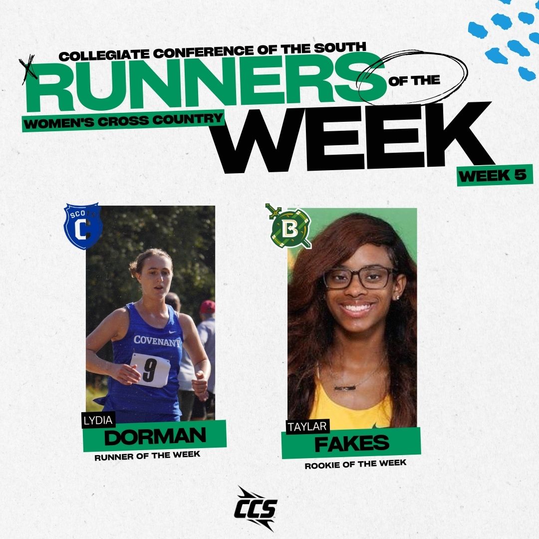 CCofSouth's tweet photo. πββοΈWK 5 | CCS Women's Cross Country Runners of the Week
RUNNER: Lydia Dorman, Covenant
ROOKIE: Taylar Fakes, Belhaven
π : https://t.co/k6VDhPn7nY
πββοΈ | #CCS | #CCSWXC https://t.co/idewU8xPW0