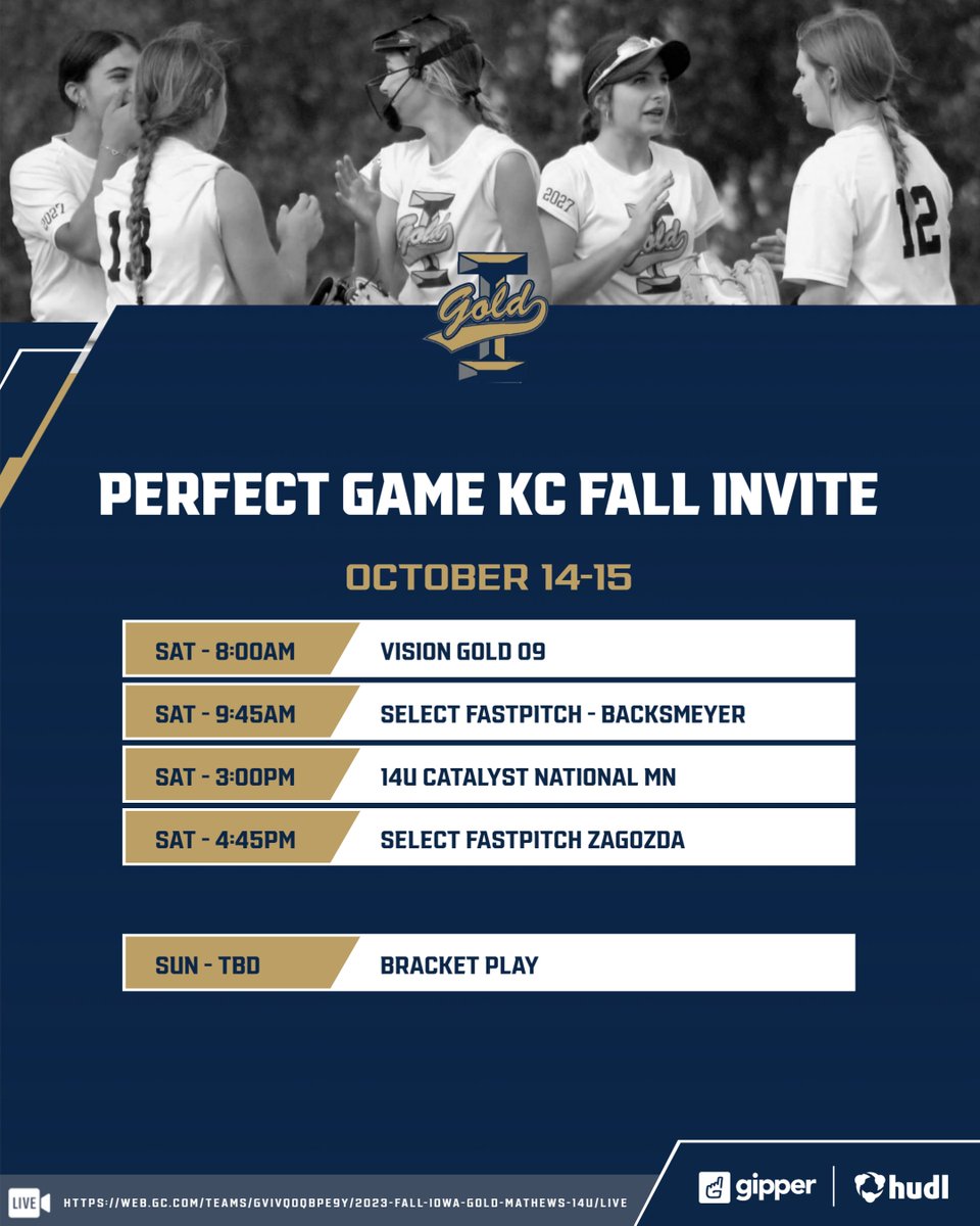 BlitzIowa's tweet photo. Iowa Gold Mathews Weekend Schedule drop for the @PG_Softball KC Fall Showcase!
#gogold #perfectgamemidwest https://t.co/OKCTHxcKyR