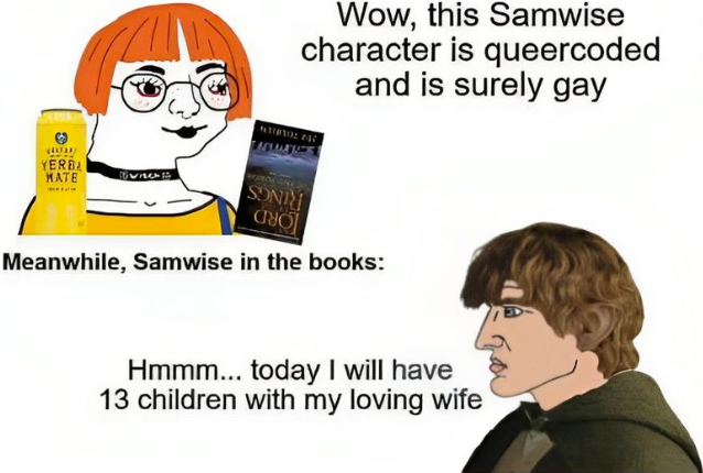 jamespyles's tweet photo. I really get tired of "modern audiences" retconning classic characters & #books to fit their narrative when clearly it wasn't the intent. #LOTR #LordOfTheRings #Samwise Not #queercoded or #LGBTQ https://t.co/SMUDVQGLwH