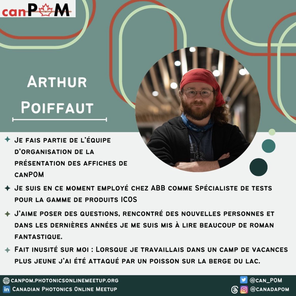 can_POM's tweet photo. Meet the team!🍁

Bonjour, mon nom est Arthur poiffaut et c’est ma première année dans canPOM. Je fais partie de l’équipe d’organisation de la présentation des affiches de canPOM. Je suis en ce moment employé chez ABB comme Spécialiste de tests pour la gamme de produits ICOS. https://t.co/SqXP2O0NUk