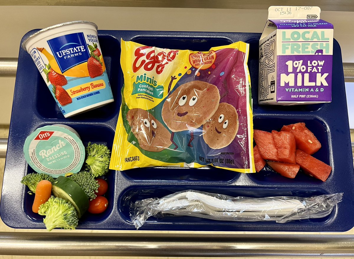 Celebrated National School Lunch Week at Elementary Schools today with mozzarella sticks with marinara sauce or yogurt &amp; mini pancakes paired with choice of fresh fruits, vegetables &amp; a milk. Encourage students to unlock their true potential with the help of school lucky. #NSLW