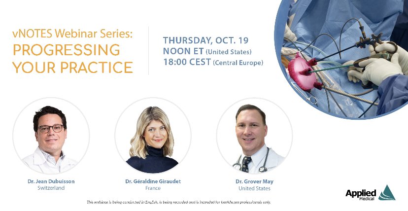 Join our webinar! Progress your practice with #vNOTES.
 
Our expert surgeons will share how they approach complex cases and how they advanced their practices with vNOTES.
 
Register here: tinyurl.com/34efhmv2