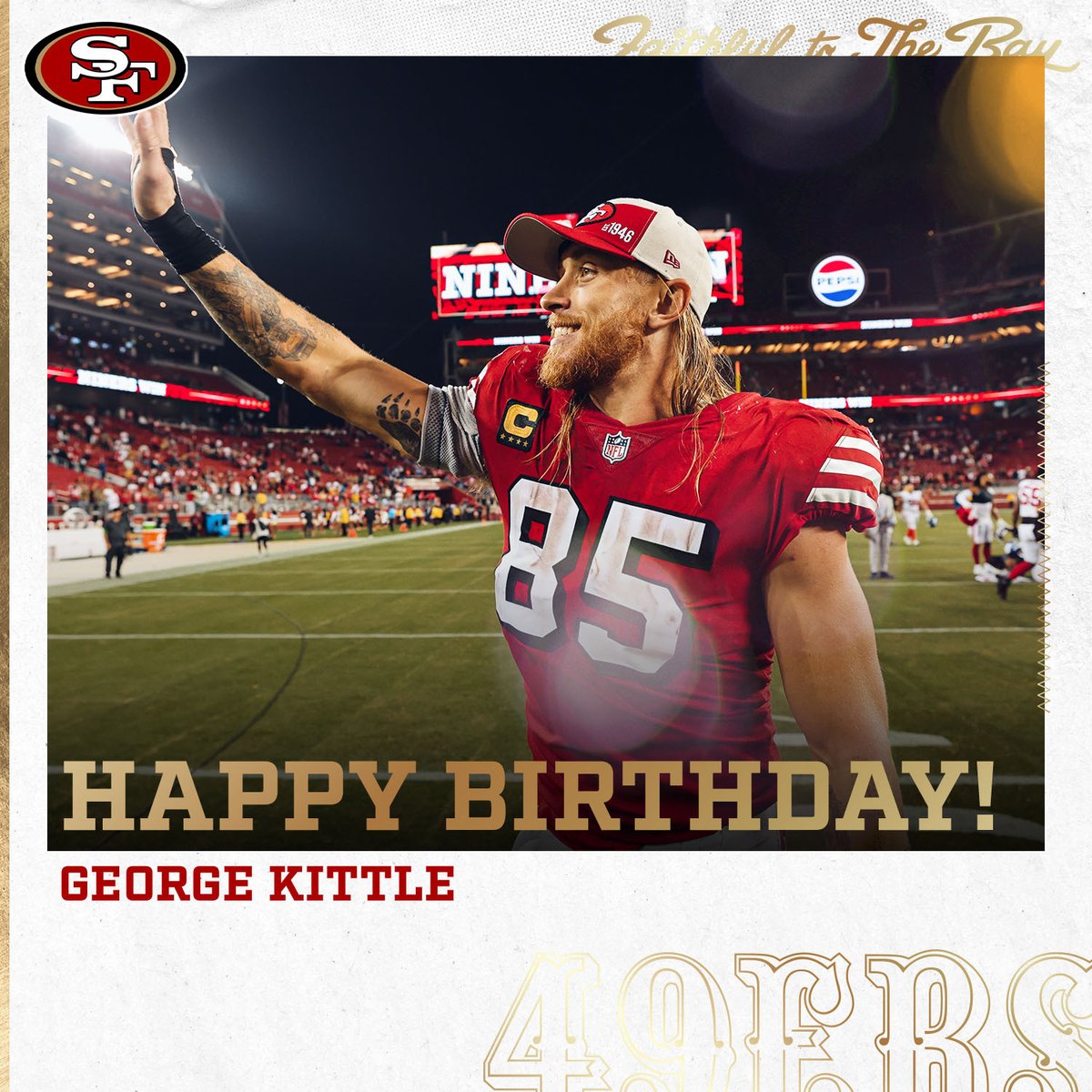 49ers's tweet photo. HAPPY 🎩 BIRTHDAY 🎩 GEORGE 🎩 https://t.co/X24QeFpzLP