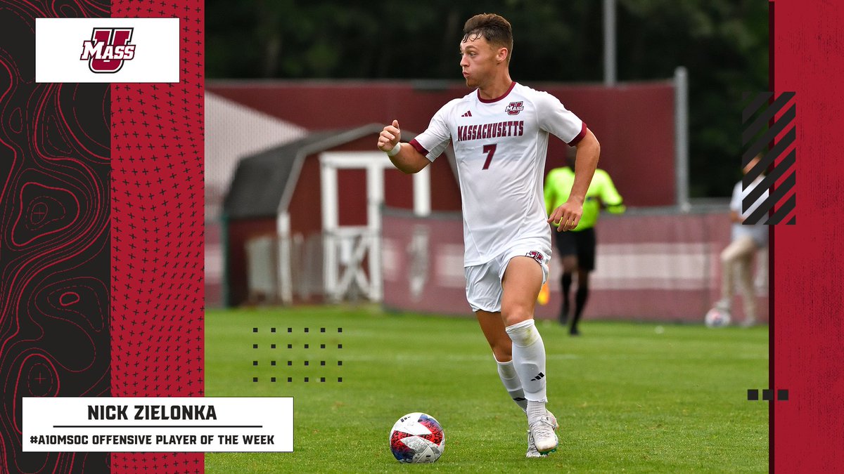 Your #A10MSOC Offensive Player of the Week, Nick Zielonka, <a href="/UMassMSoccer/">UMass Men's Soccer</a> 

⚽️ scored twice in a win against St. Bonaventure
⚽️ added an assist on the game-winner against Saint Joseph's
⚽️ his 7️⃣ assists on the season leads the A-10

📰: bit.ly/45ncBSC