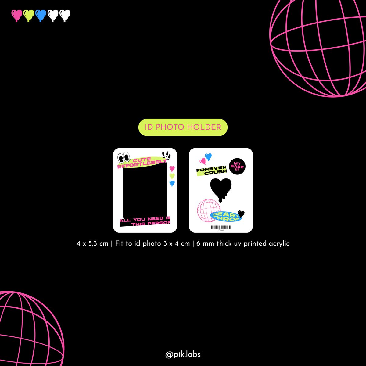 pik_labs's tweet photo. 💖 MELTED HEART HOLDER SERIES 💖

🧬ID Photo Holder : 55k
🧬PC Holder : 68,5k (with standee); 65,5k (no standee)
🧬Photostrip Holder : 90k (with standee); 87k (no standee)

Open Pre Order by Gform only
Oct 10th - 15th, 2023

Order here 👉🏻 https://t.co/cmtmgkHtDv https://t.co/LD9HkRMLM6