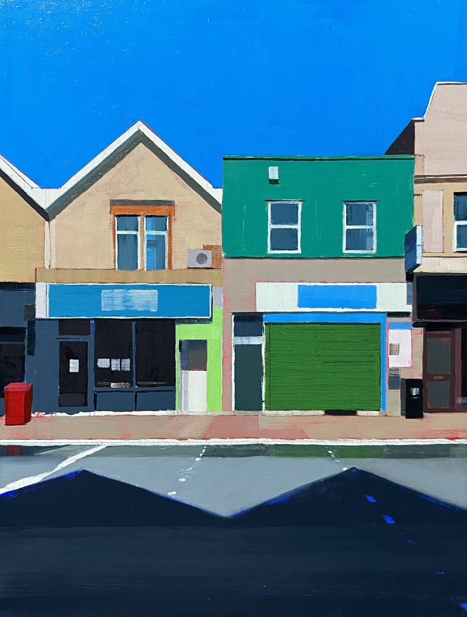 richardmcj's tweet image. On the easel..

Work in progress on a sunny little Gloucester Road streetscape. I’ve definitely been watching too much Wes Anderson recently..
#oilpainting #streetscape #shopfront #elevation #flat #scenery #model