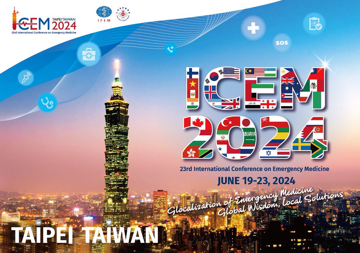 Come to #ACEP23 Booth 850 Global Village, leave your contact information to @ICEM2024 and get pineapple cake from Taiwan. Welcome to Taipei, Taiwan to join #ICEM2024 @ACEPNow @EmergencyDocs @IFEMPresident @IFEM2